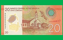 NL_2021-21_Nikaragua__Geldschein_mit_Kirche_der_Bruedergemeine